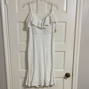 Dalia MacPhee White Sequin Off-Shoulder Dress